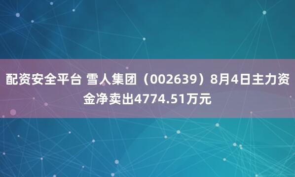 配资安全平台 雪人集团（002639）8月4日主力资金净卖出4774.51万元
