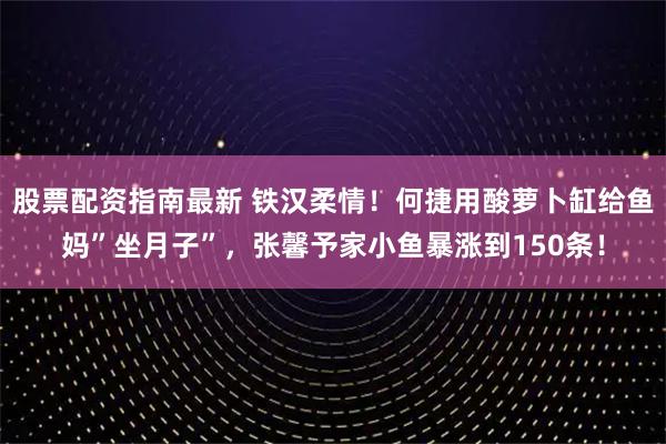 股票配资指南最新 铁汉柔情！何捷用酸萝卜缸给鱼妈”坐月子”，张馨予家小鱼暴涨到150条！